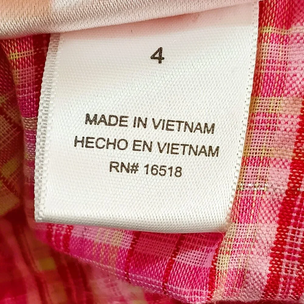 Jenny & Me Pink Plaid Dress 4 A Line Polka Dot Trim Tulle Hem Metallic Weaving